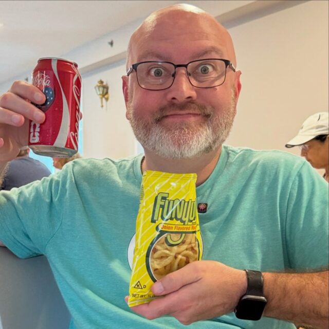 Today is Kyle’s day - National Junk Food Day!! Of course, he’s celebrating with a bag of @officialfunyuns and a @cocacola