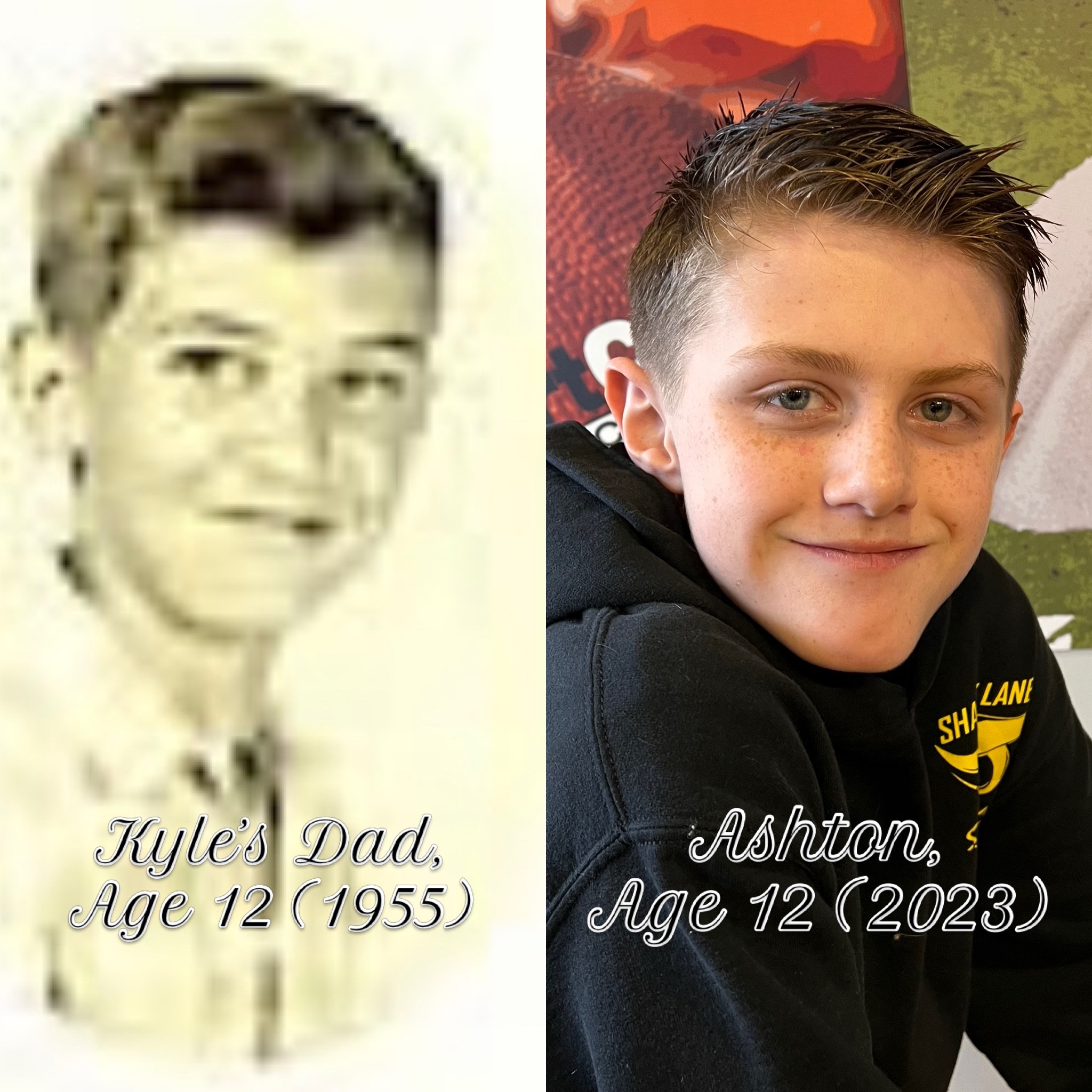 Kyle recently stumbled across a grade school picture of his dad, James (who passed away in 2012), on a local Facebook group. We had never seen this picture before that (and the quality is not all that great), but we noticed something about it…it looks a LOT like Ashton at the same age!! 🤯

Can you see the family resemblance?? 🤔
